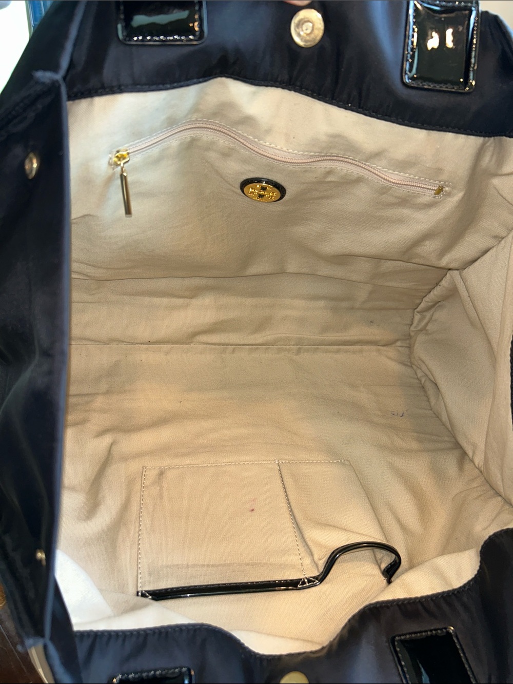 Tory Burch Black Nylon Tote with Patent Logo Detail - Picture 11 of 16